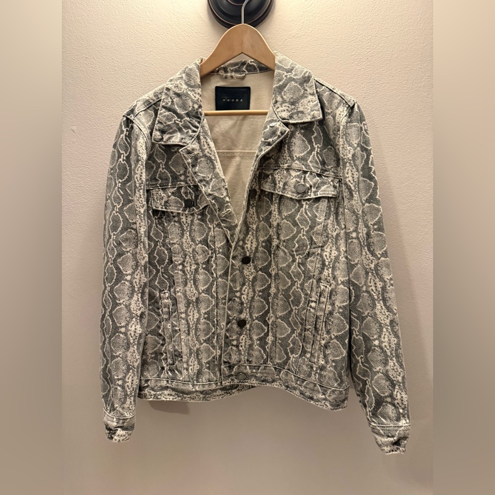 BLANKNYC Snake Along Denim Python Print Jacket Button Front Size large